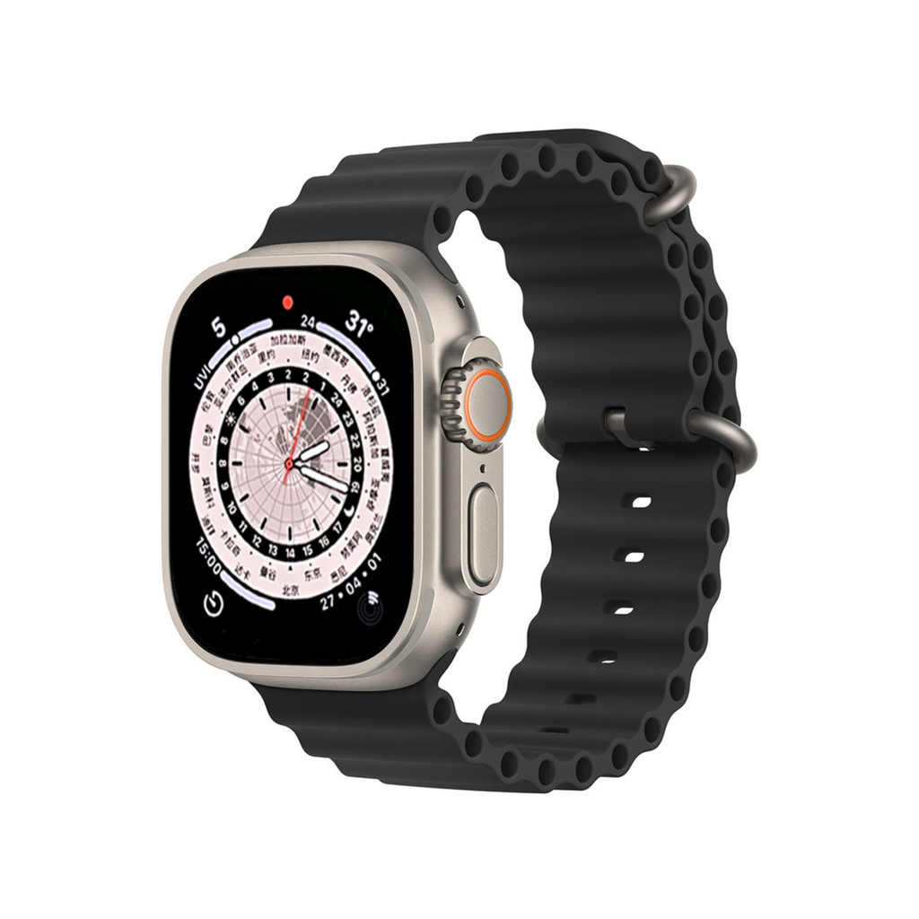 Smartwatch with a black band on a white background